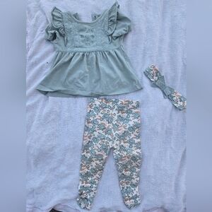 Beautiful Green Baby Outfit with Floral Leggings